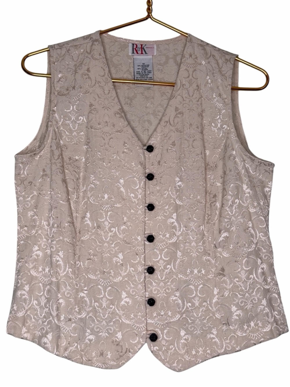 Vintage 90s V-Neck Beige Light Catching Brocade Vest